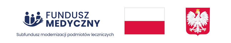 Logo Fundusz Medyczny Subfundusz modernizacji podmiotów leczniczych, biało-czerwona flaga oraz  godło Polski.