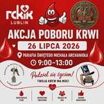 Infografika - Plakat informujący o terenowej akcji poboru krwi w Białej Podlaskiej w dniu 26.07.2026r.