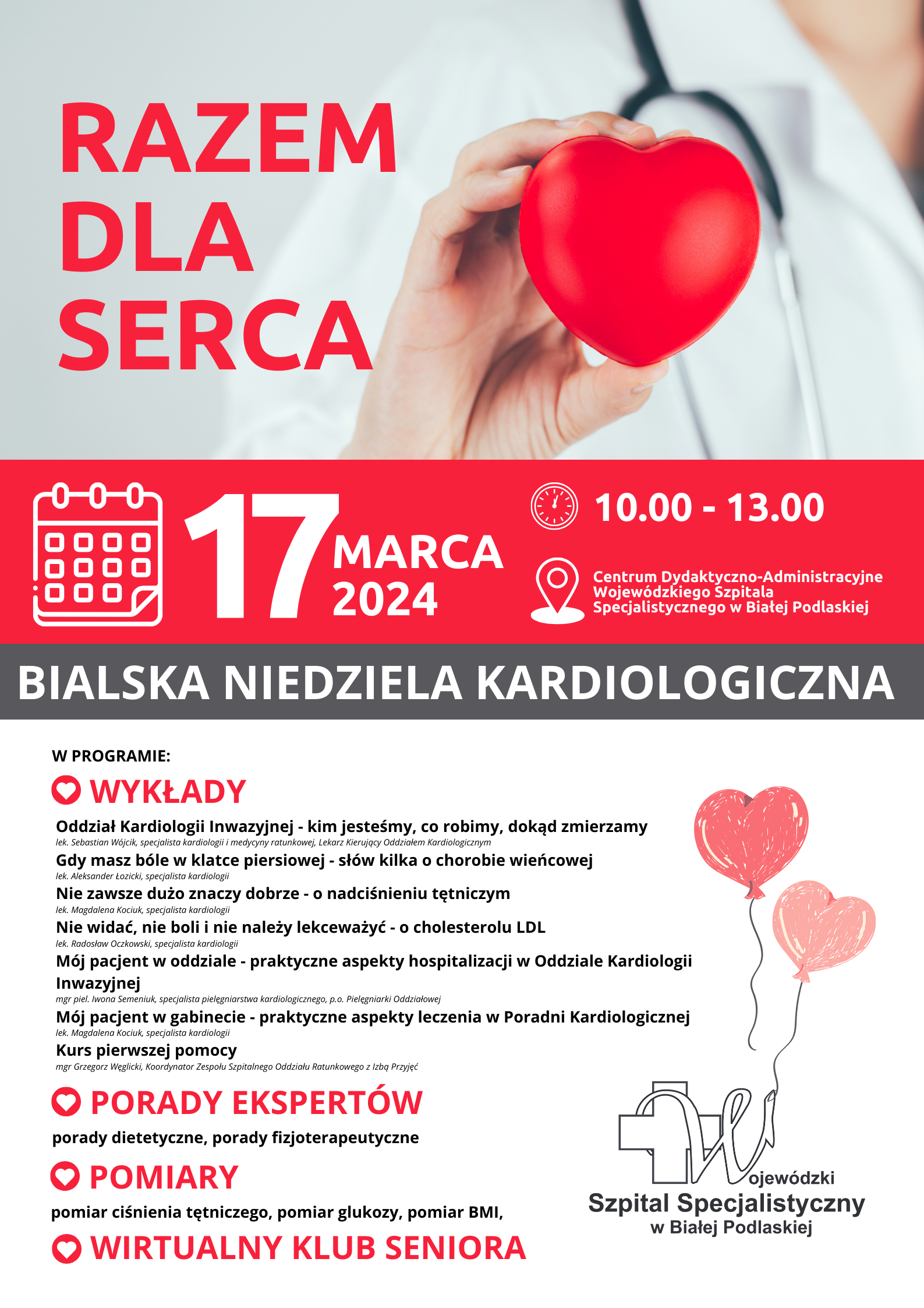 Bialska Niedziela Kardiologiczna "Razem dla serca" - 17 marca 2024 - Plakat