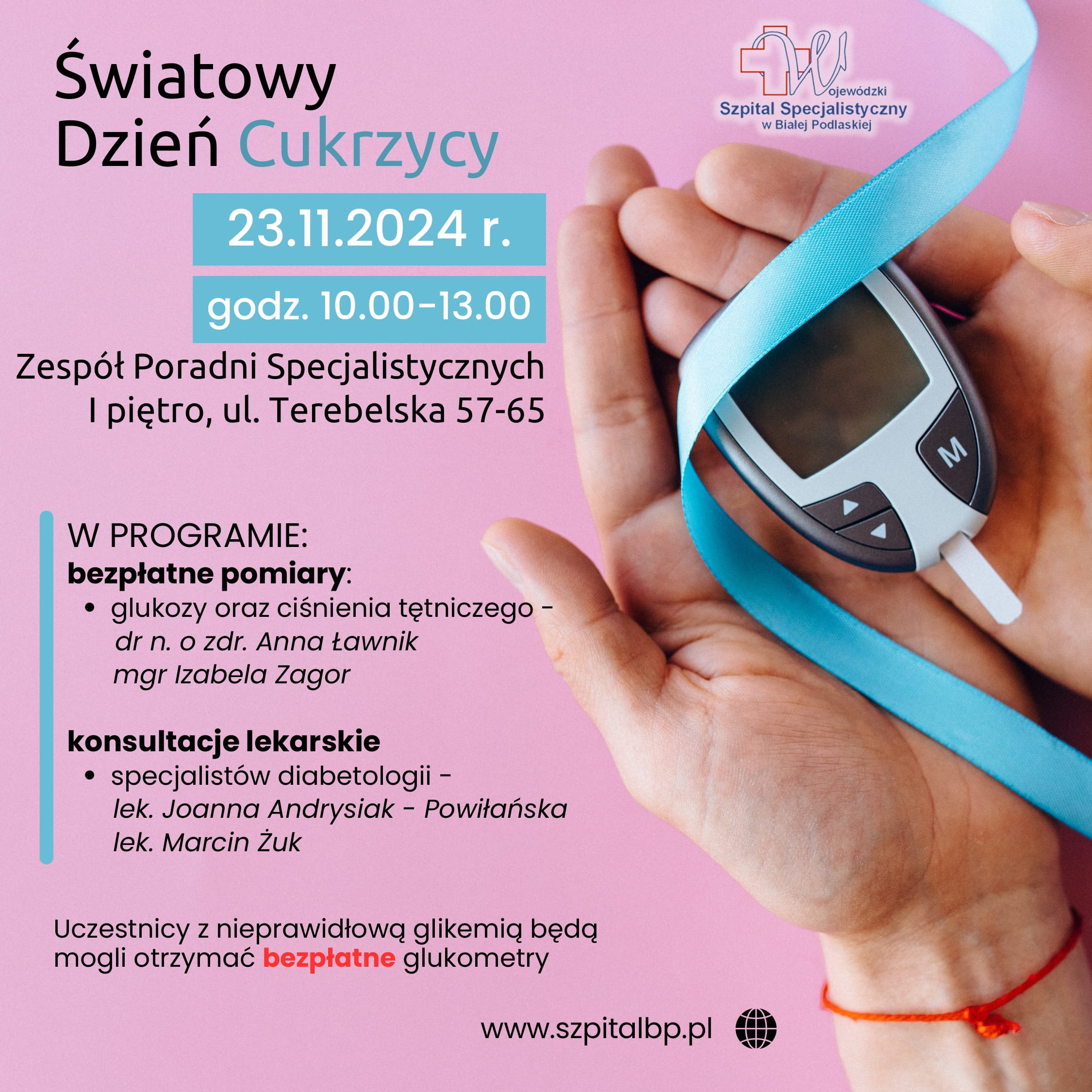 Plakat - Światowy Dzień Cukrzycy w WSzS - 23 listopada 2024.