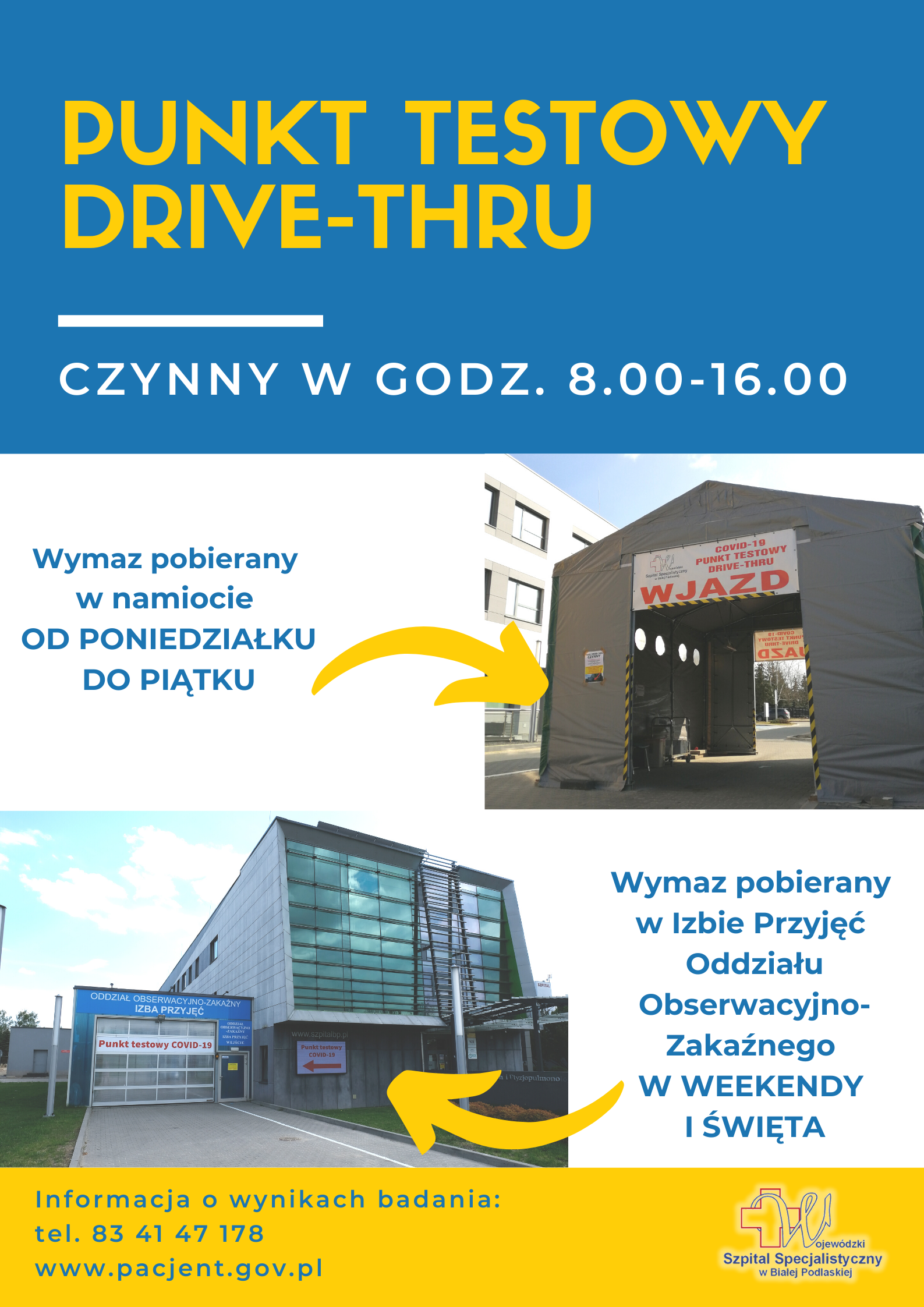 Plakat - organizacja Punktu Testowego Drive-Thru