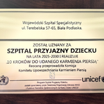 Certyfikat „Szpital Przyjazny Dziecku” 2025.