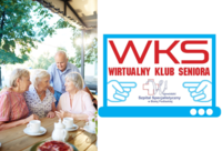 Infografika - Wirtualny Klub Seniora. Po lewej zdjęcie 4 Seniorów. Po prawej logo WKS.