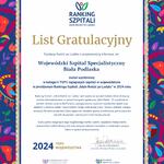 List Gratulacyjny 2025 w kategorii TOP3 najlepszych szpitali w województwie w prestiżowym Rankingu Szpitali 
