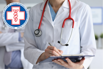 Zdjęcie przedstawiające Panią doktor oraz logo Wojewódzkiego Szpitala Specjalistycznego im. Stefana Kardynała Wyszyńskiego w Lublinie.