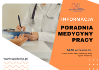 Infografika – Informacja dotycząca Poradni Medycyny Pracy.